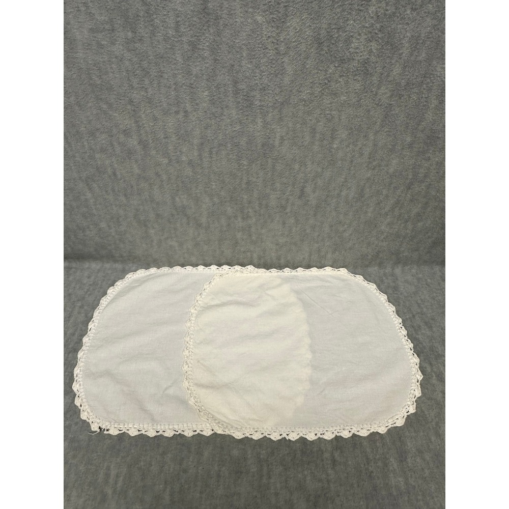 Vintage DoiIies Set of 2 Cotton Off White Hand Crocheted Lace Trim 14" x 11" - Picture 5 of 6
